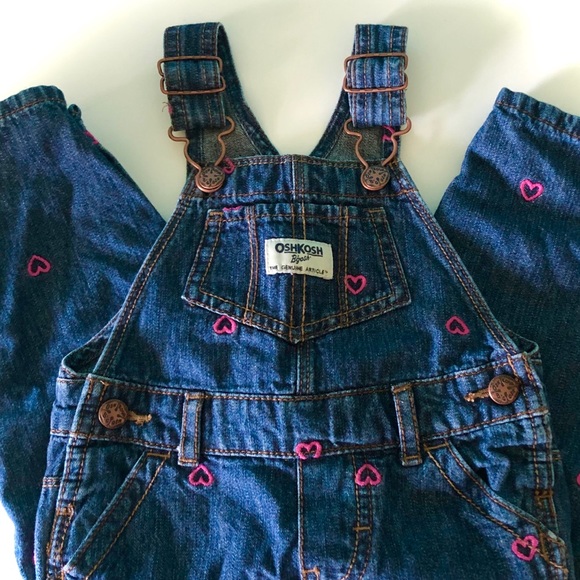 12 Month Denim Osh Kosh Overalls - Pink Hearts - Picture 2 of 8